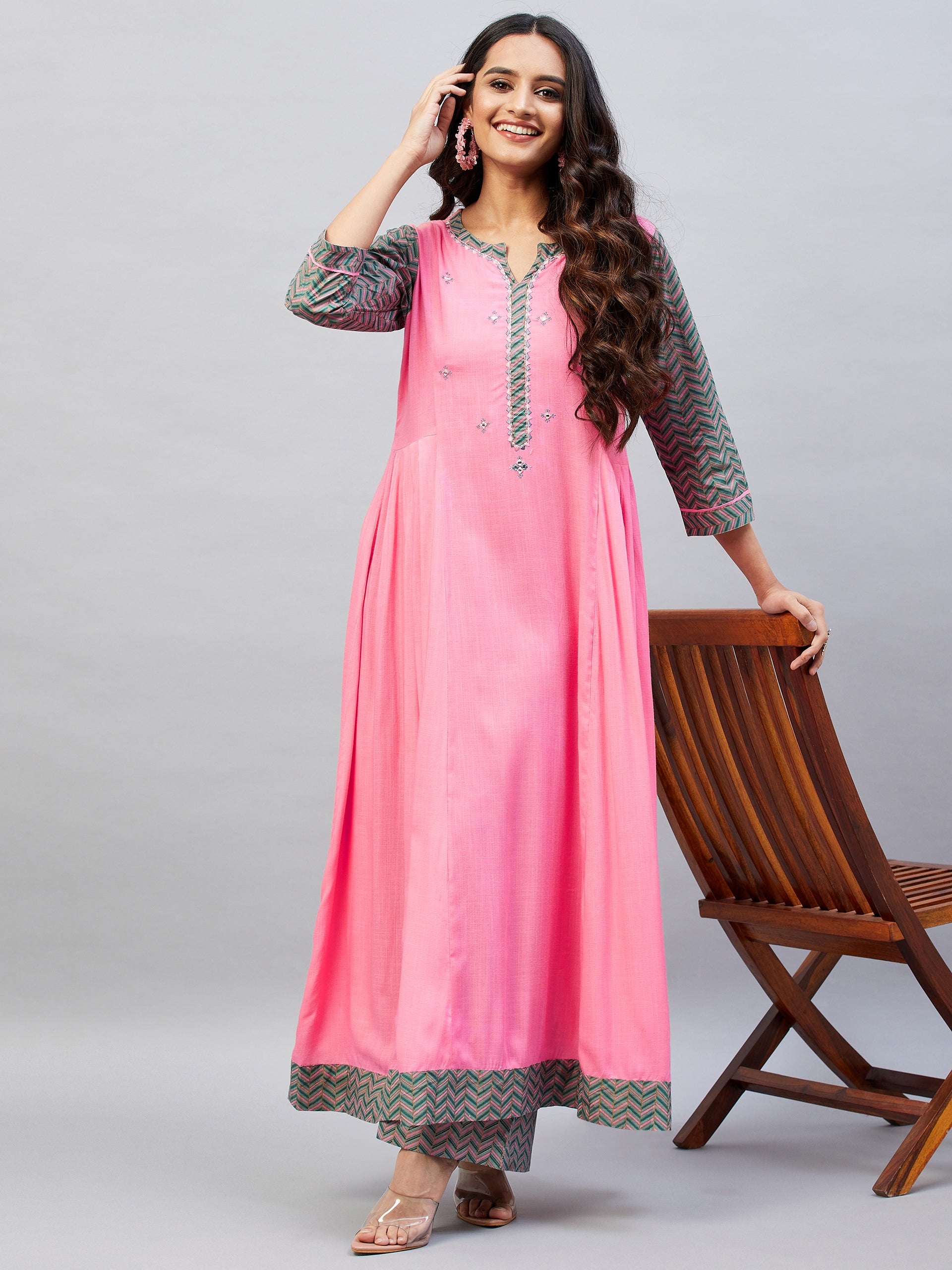 MIRROR WORK RAYON LONG KURTA