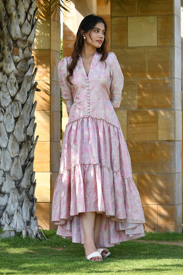 SUHANI SILVER-PINK TIERED DRESS
