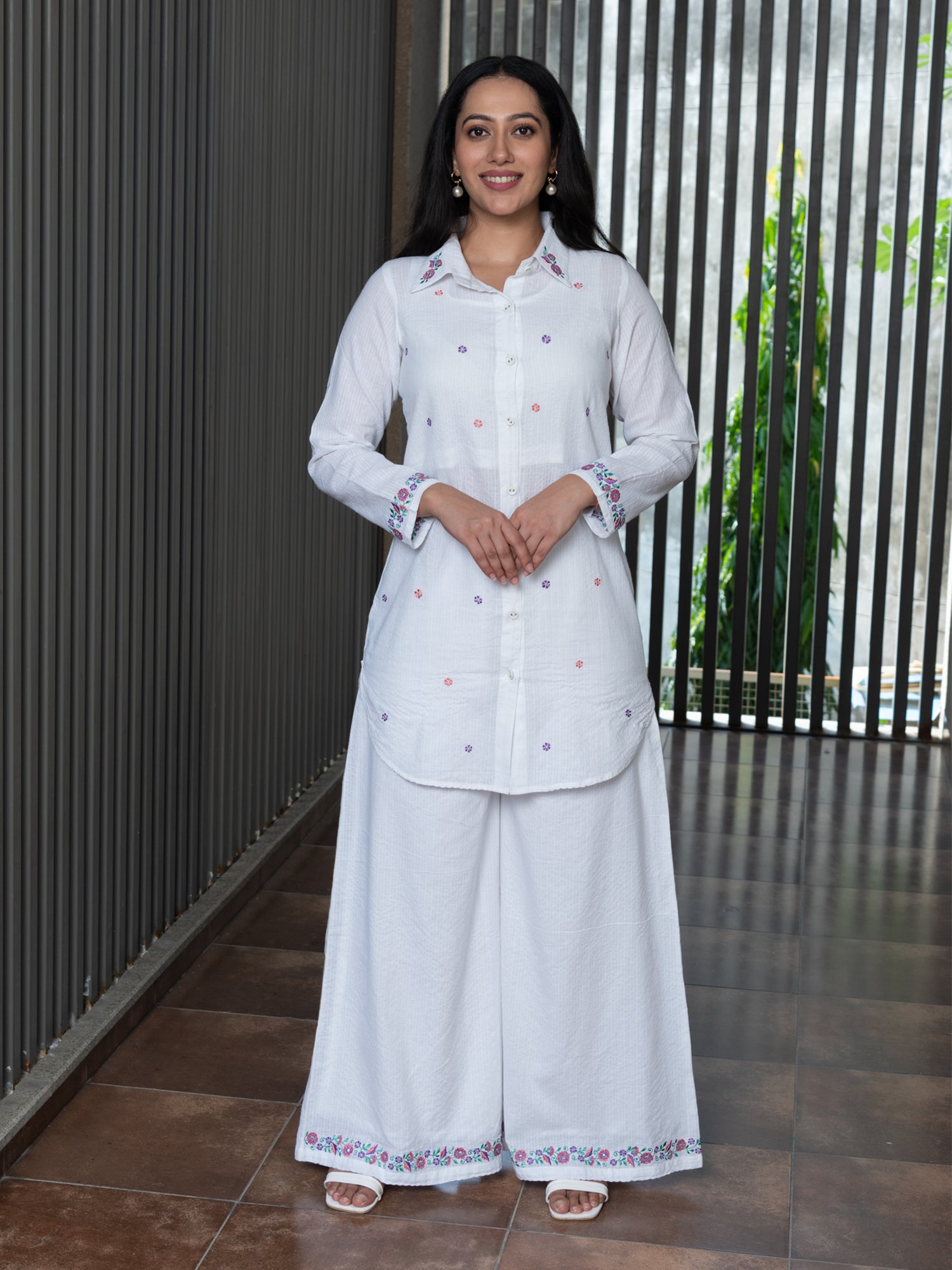 AAHELI AMULYA OFF-WHITE COTTON KNATHA CO-ORD SET