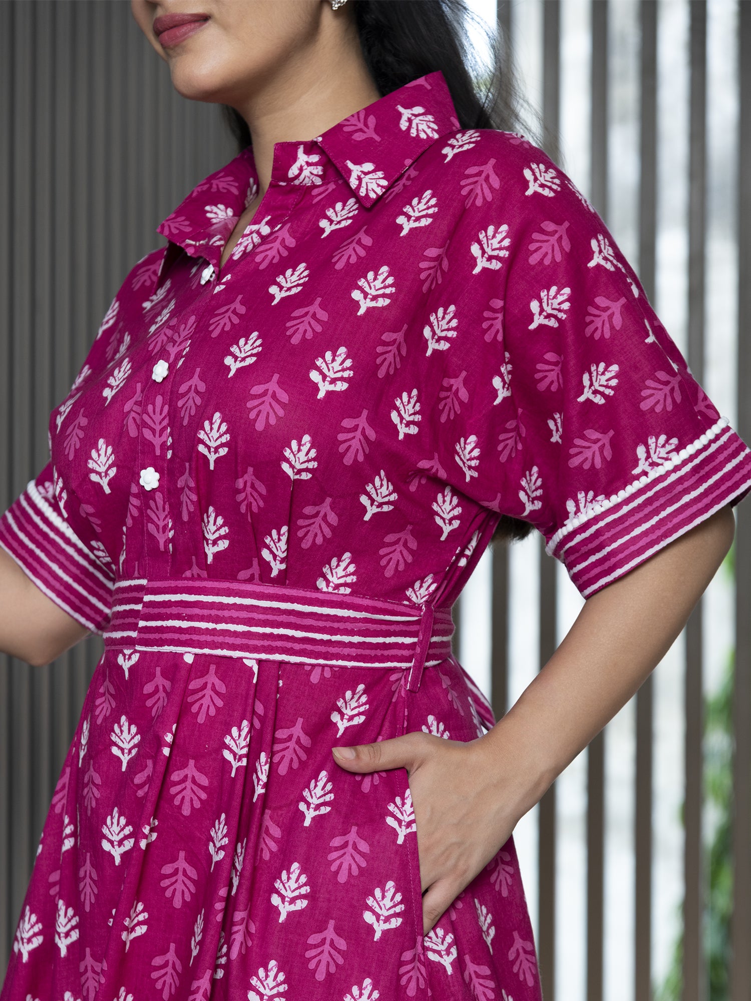 AAHELI ARASI FUCHSIA PRINTED COTTON MAXI DRESS