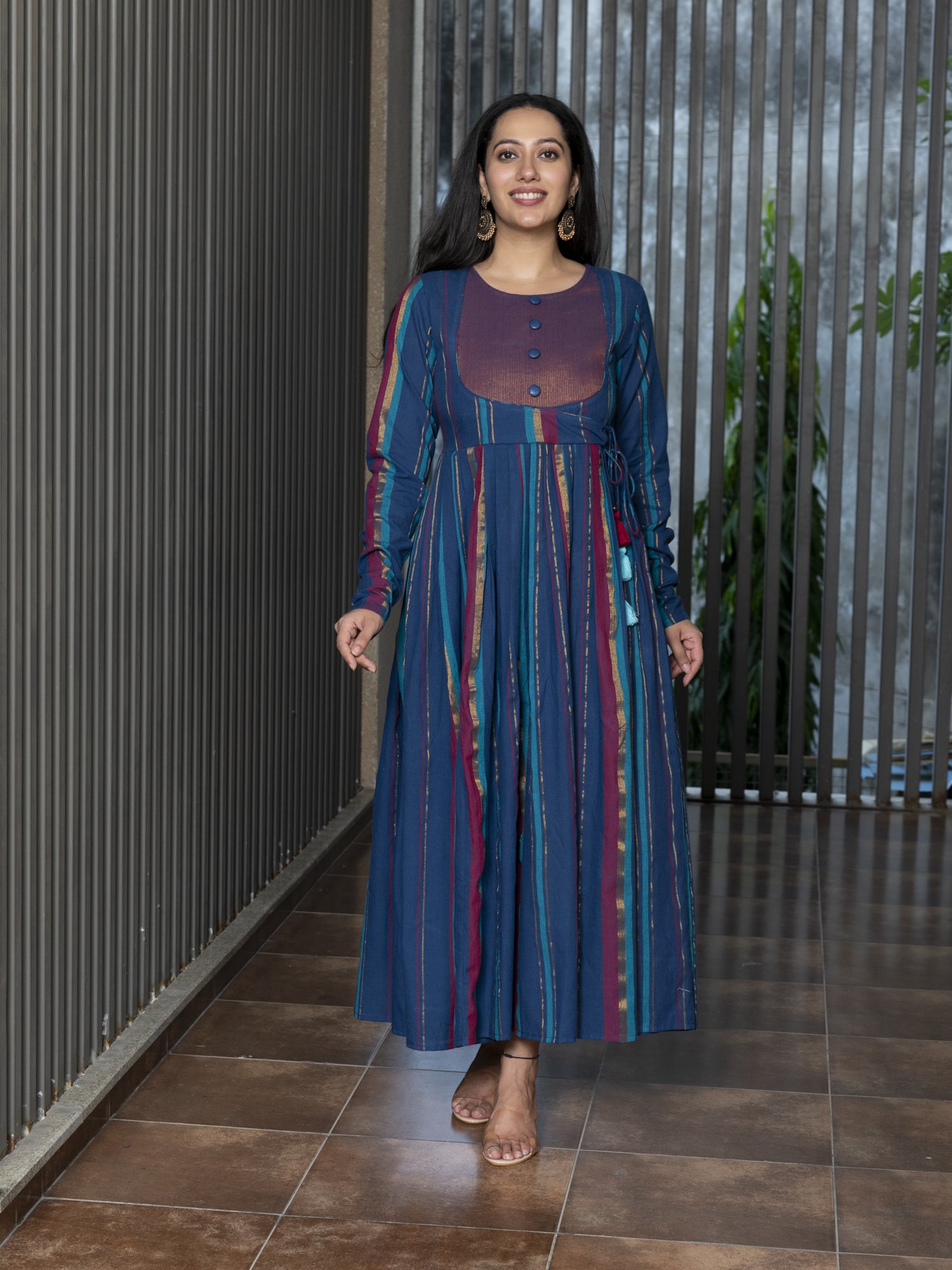 AAHELI AATREYA YARN DYED COTTON MAXI DRESS