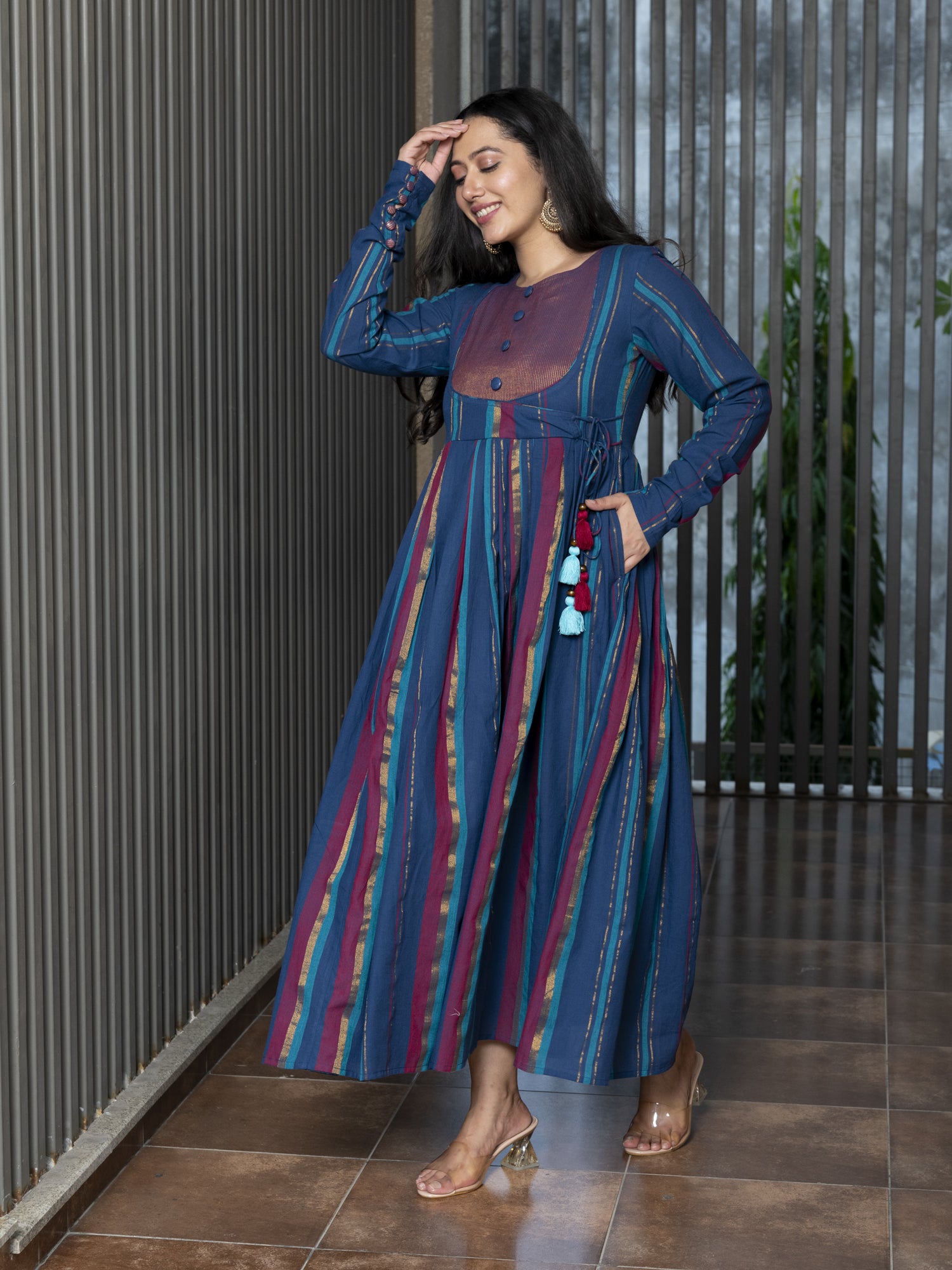 AAHELI AATREYA YARN DYED COTTON MAXI DRESS