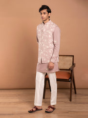 AAHELI BROWN COTTON EMBROIDERED KURTA-PANT-JACKET SET