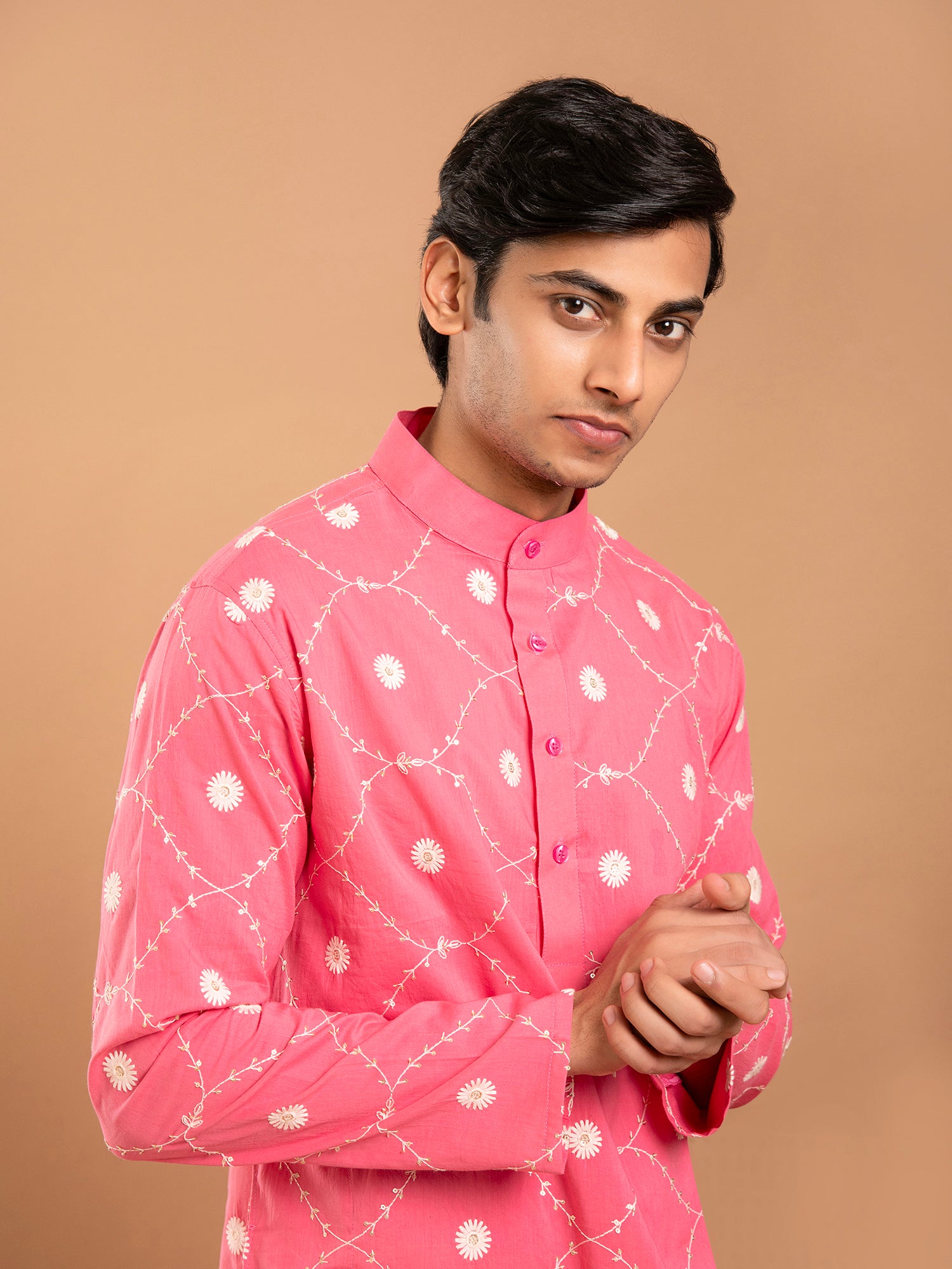 AAHELI SHARVIL PINK EMBROIDERED KURTA-PANT SET