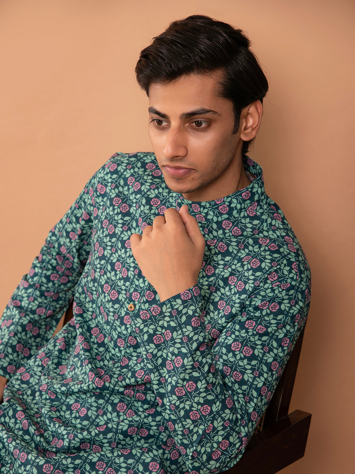 AAHELI AYAAN FLORAL JAAL HAND BLOCK PRINTED KURTA-PANT SET