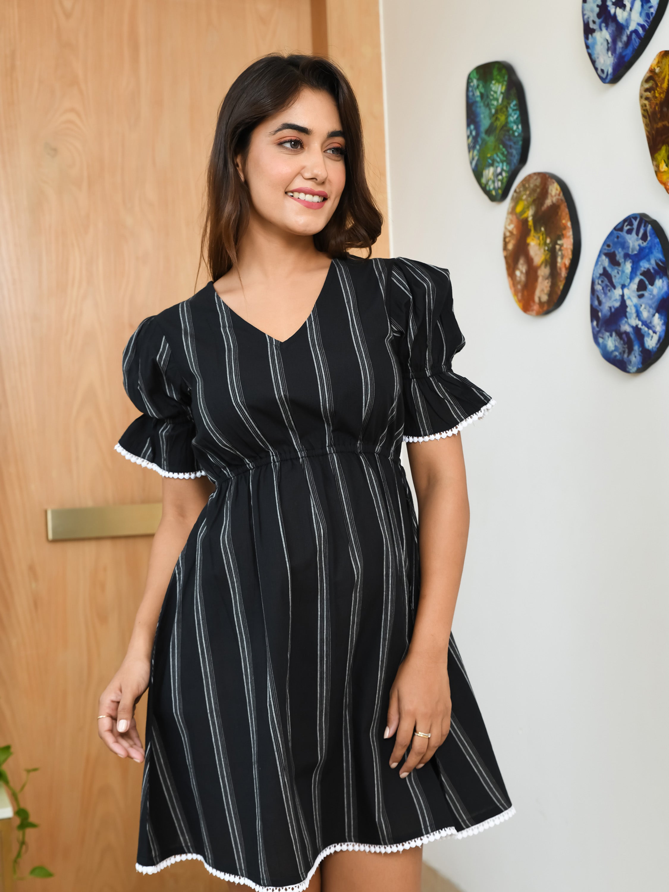 AAHELI MOONLESS BLACK COTTON MINI DRESS