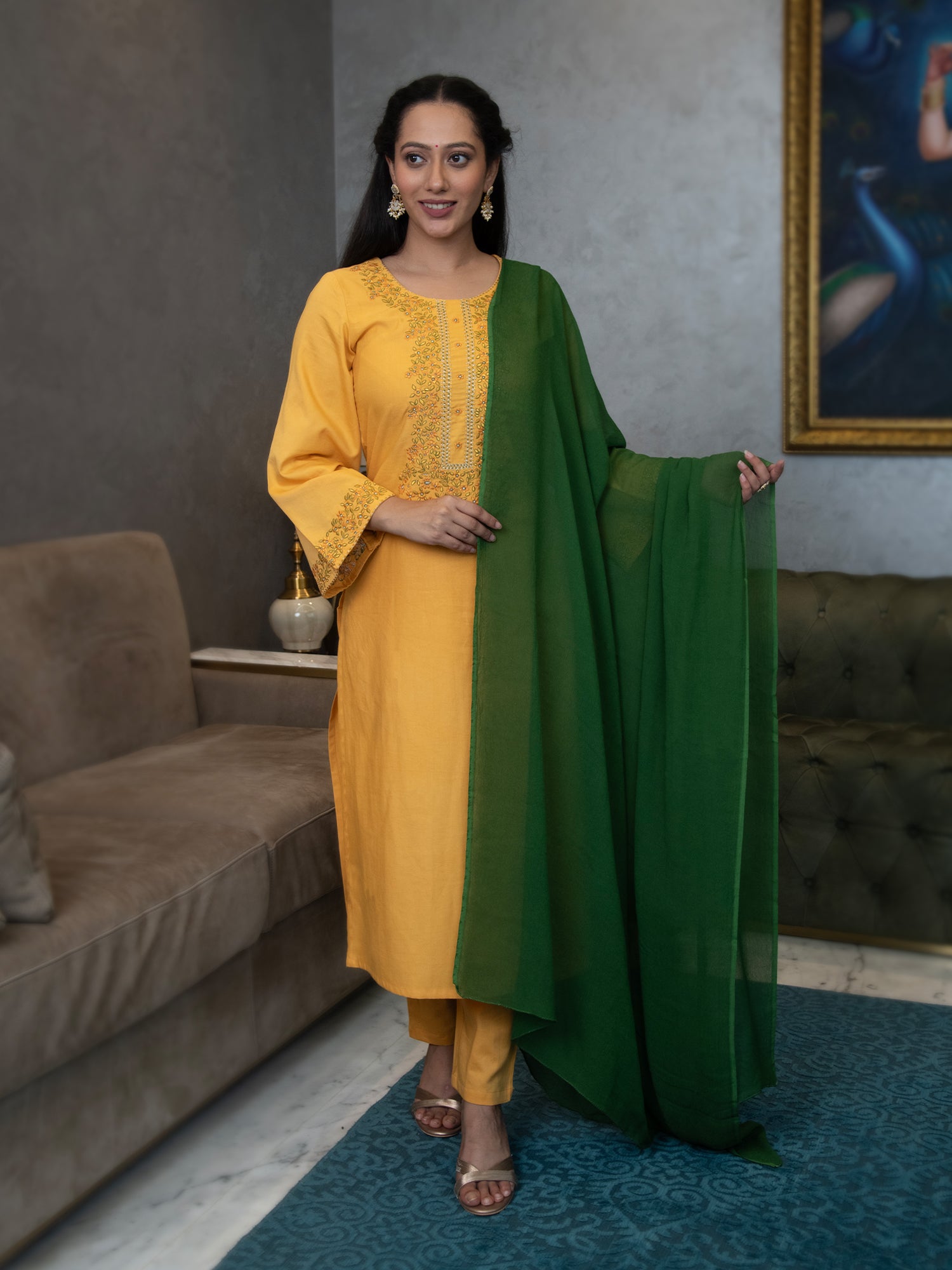 VRUTIKA SOLID-EMBROIDERED KURTA-PANTS & DUPATTA SET