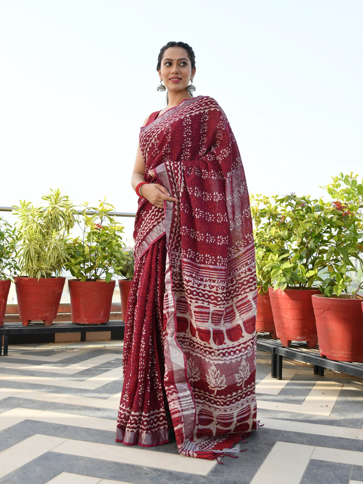 AAHELI ISHAANA BLOCK-PRINTED LINEN SAREE