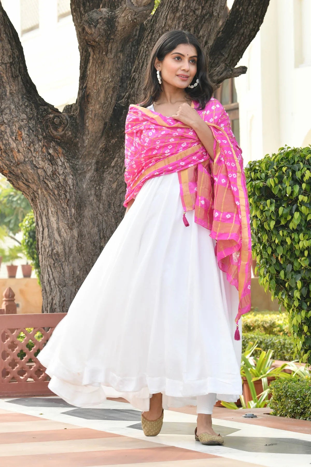 AAHELI MORNING GLORY PINK BANDHANI DUPATTA