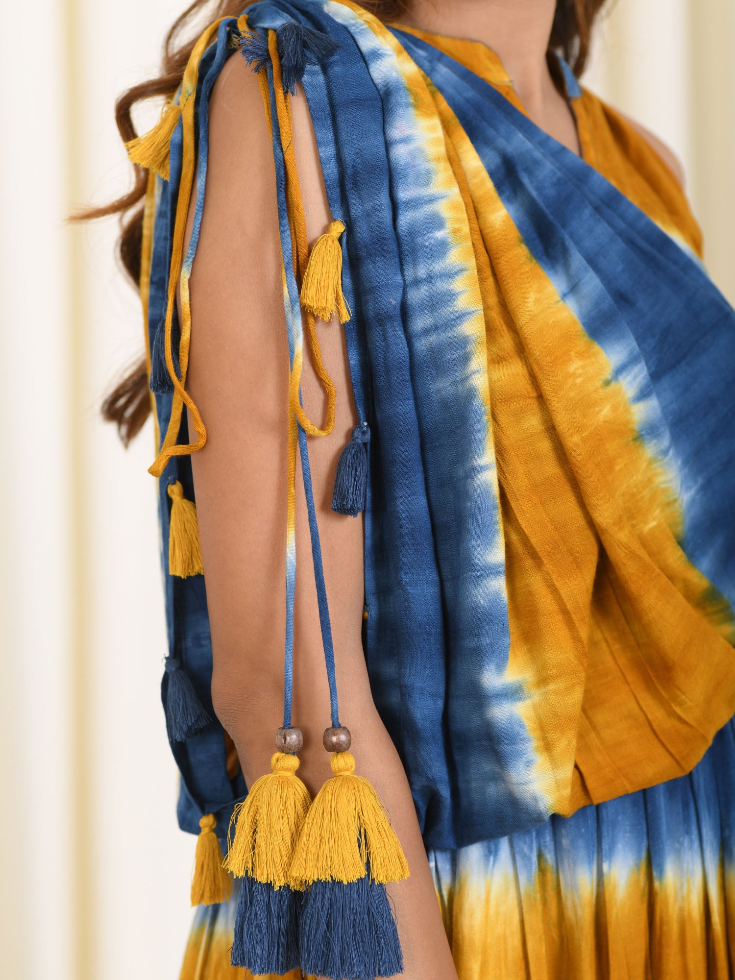 NADEEKA MUSTARD & BLUE TIE-DYED DRESS