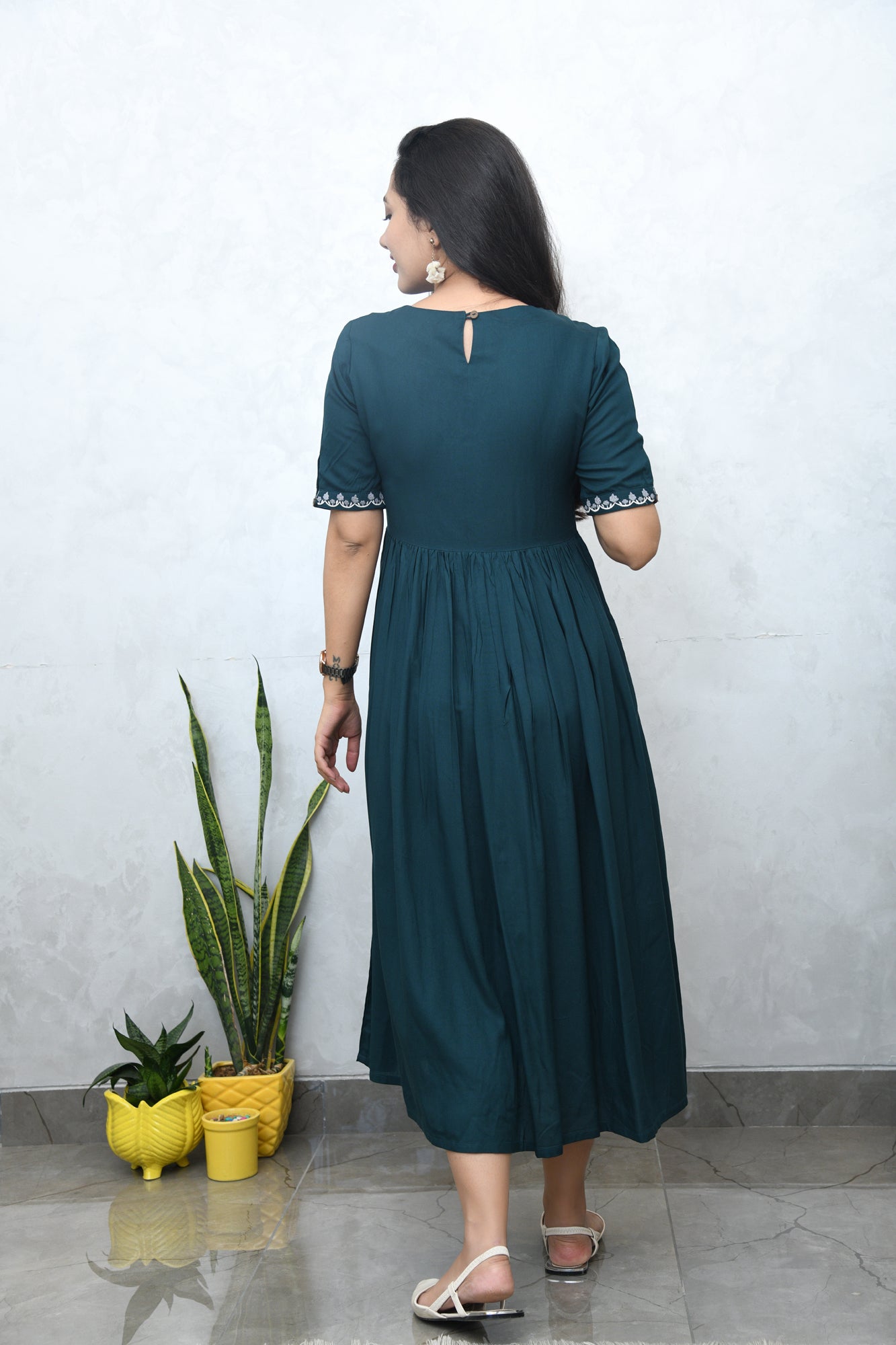 MIDNIGHT GREEN EMBROIDERED DRESS
