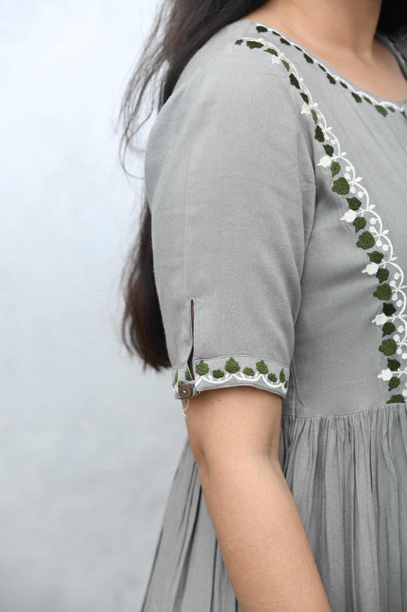 ASH GREY EMBROIDERED DRESS
