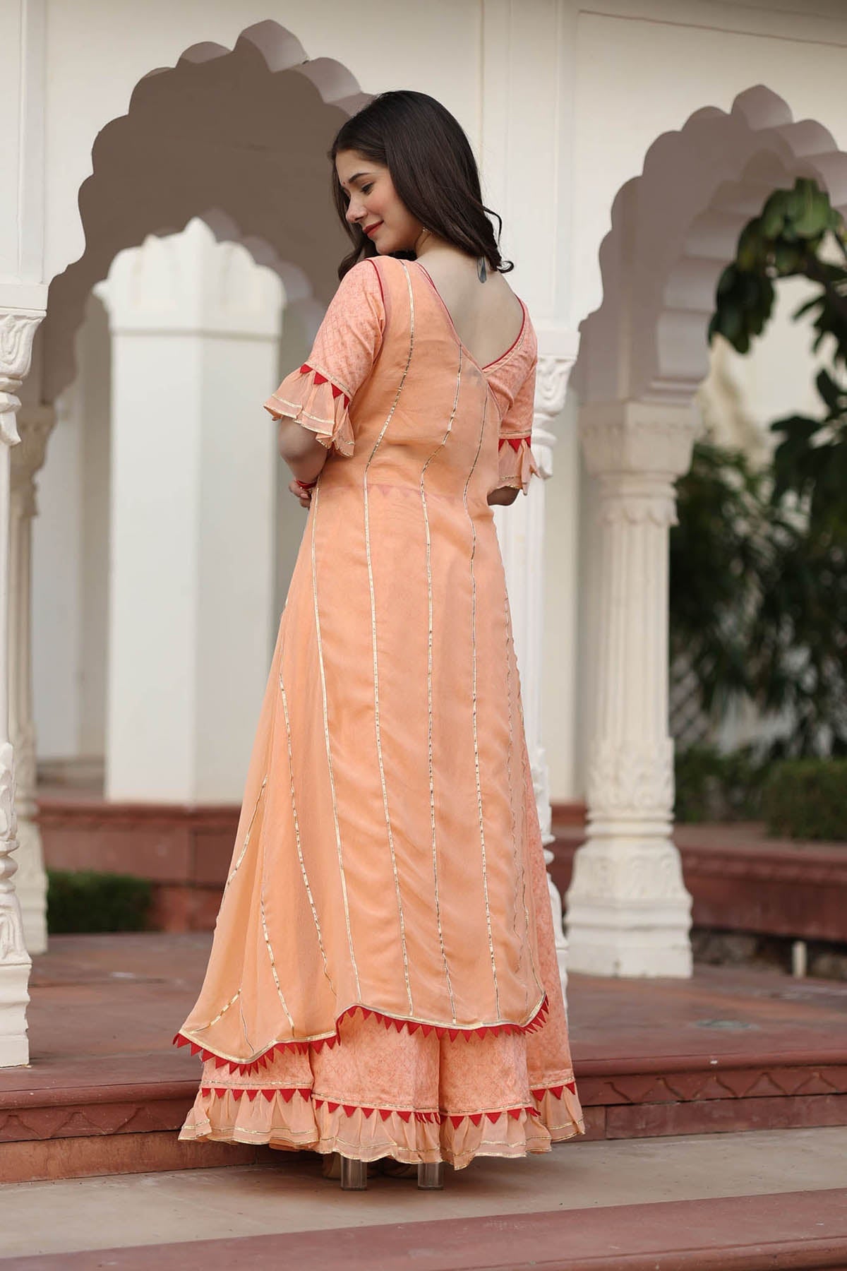 DARSHIKA PEACH LEHENGA WITH COVERUP