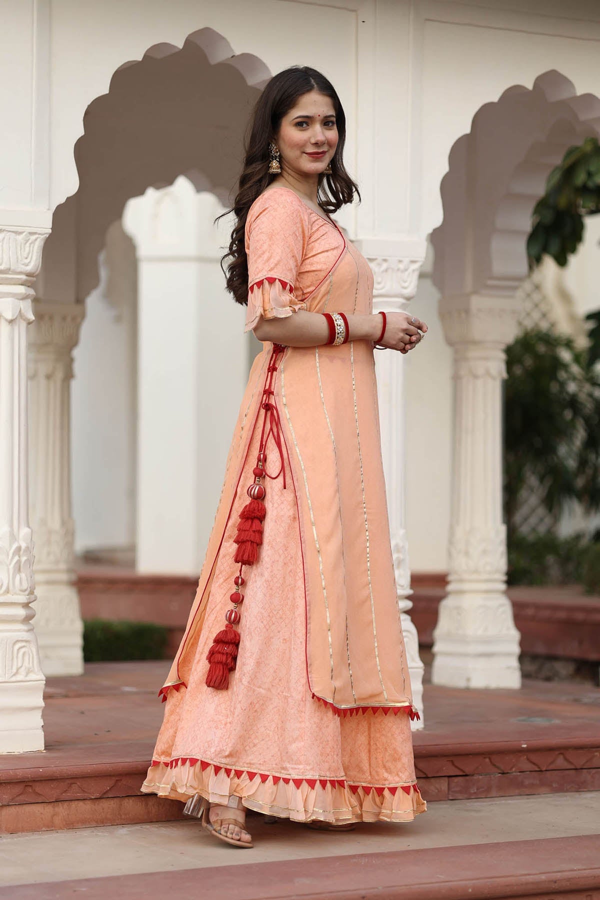 DARSHIKA PEACH LEHENGA WITH COVERUP