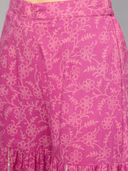 DARMIKA PINK BLOCK PRINTED FLARED KURTA-SHARARA & DUPATTA SET