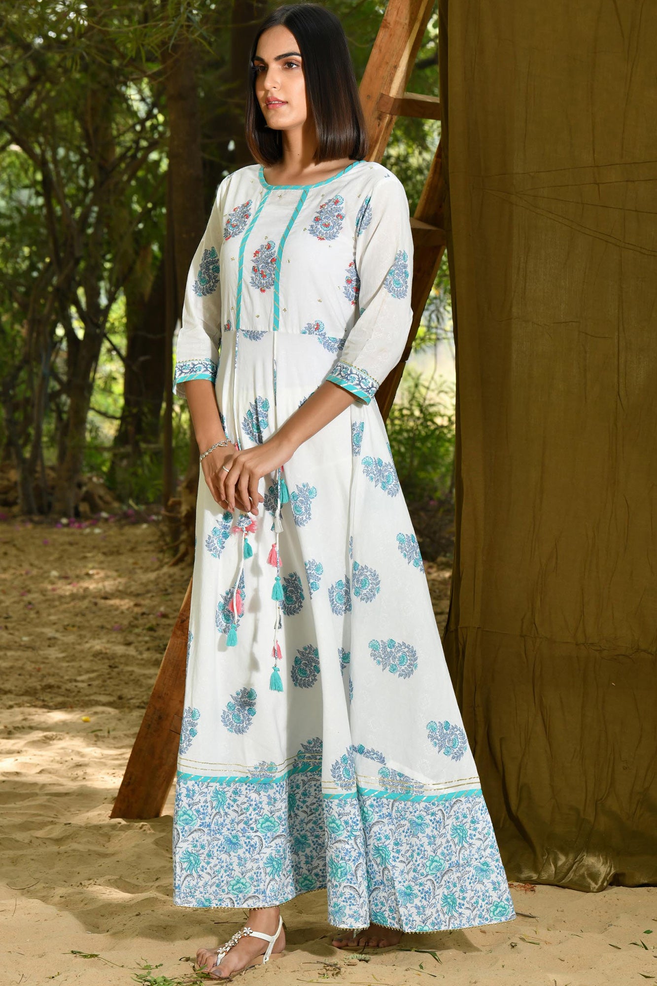 EMBROIDERED COTTON LONG DRESS