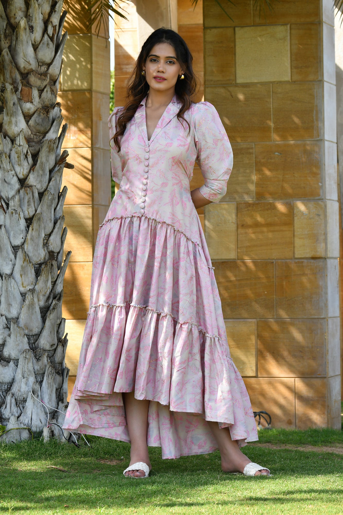 SUHANI SILVER-PINK TIERED DRESS