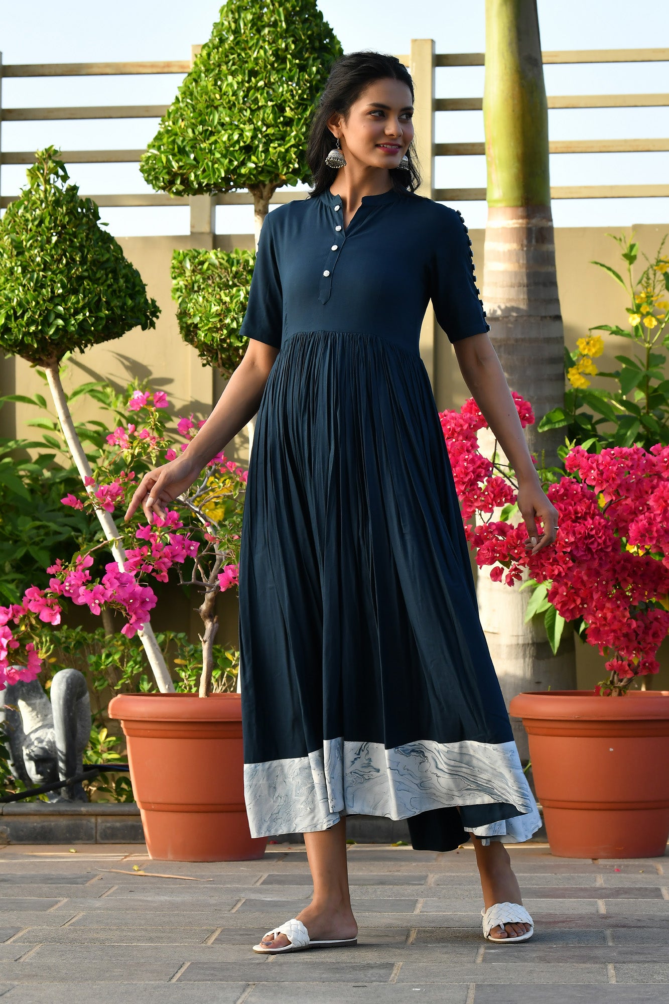 MARGARET DEEP BLUE GATHERED DRESS