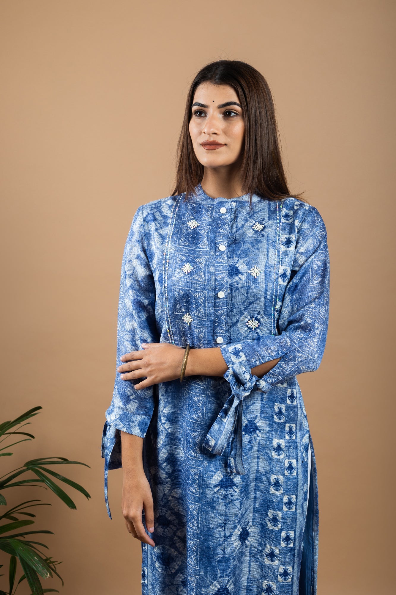 INK BLUE TEXTURED-PRINTED KURTA